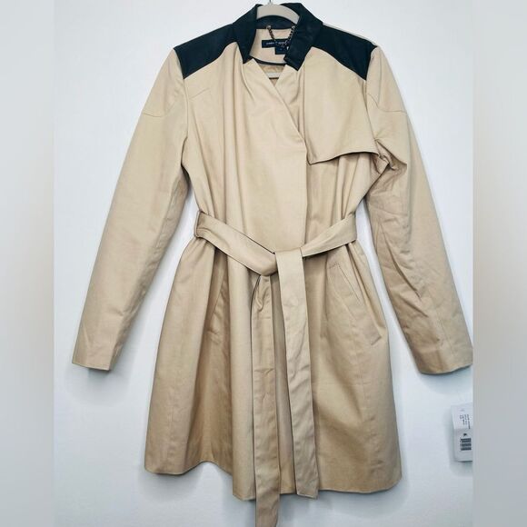 NWT French Connection Mid length Trench Coat Size Large Minimalist Corpcore - Picture 1 of 12